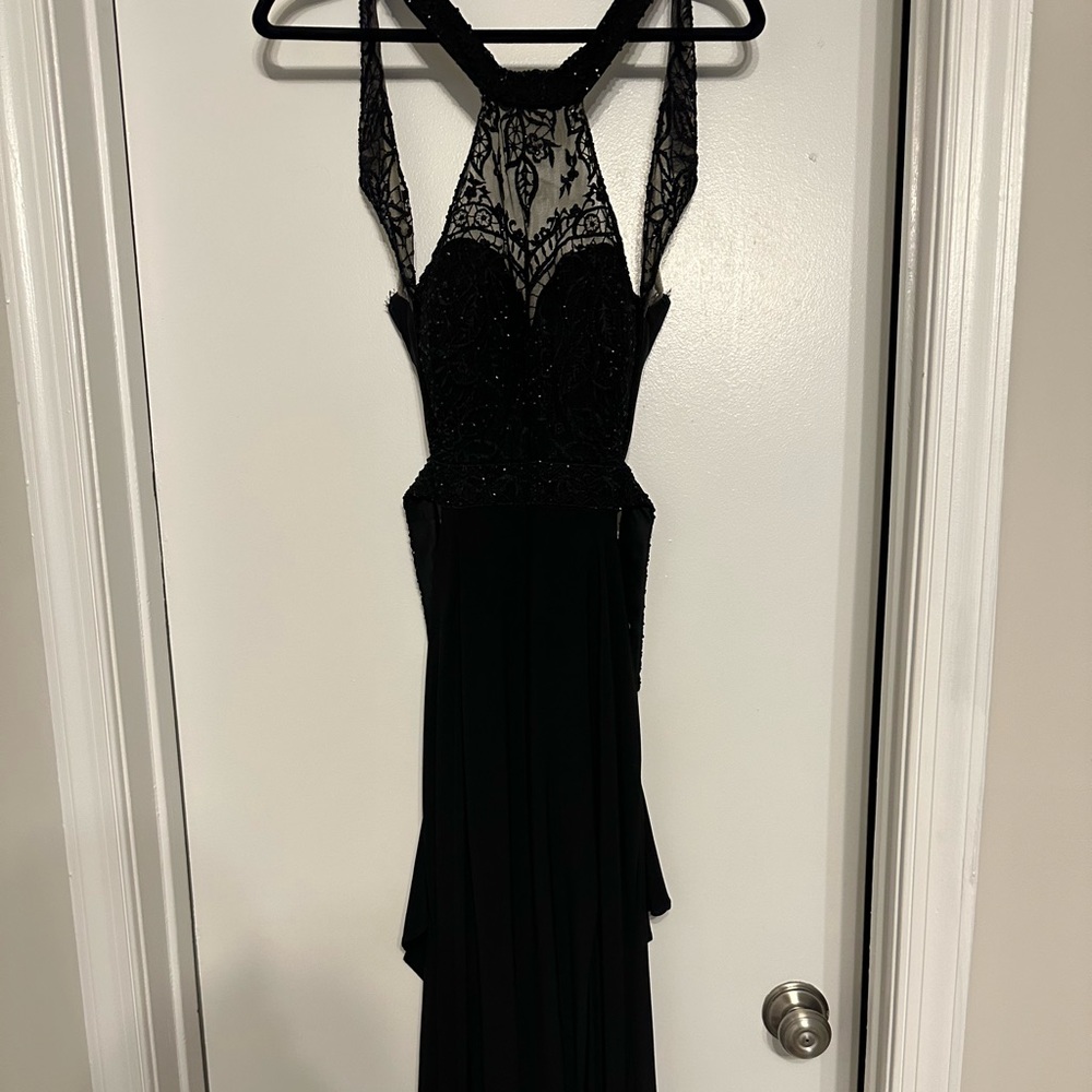 Mori Lee black thigh slit cutout prom dress - Picture 2 of 7